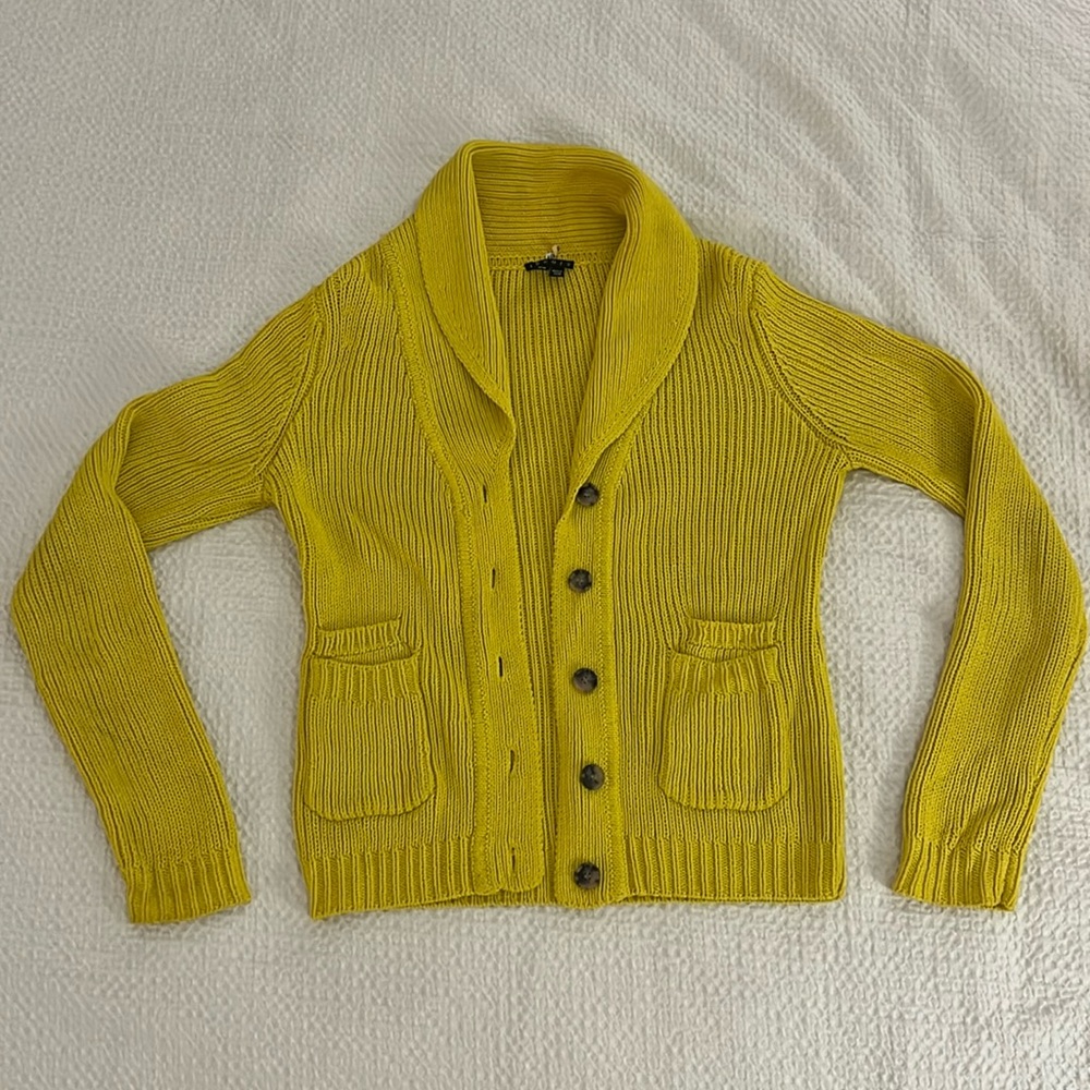 Theory Bright Yellow Knit Cardigan Size Medium